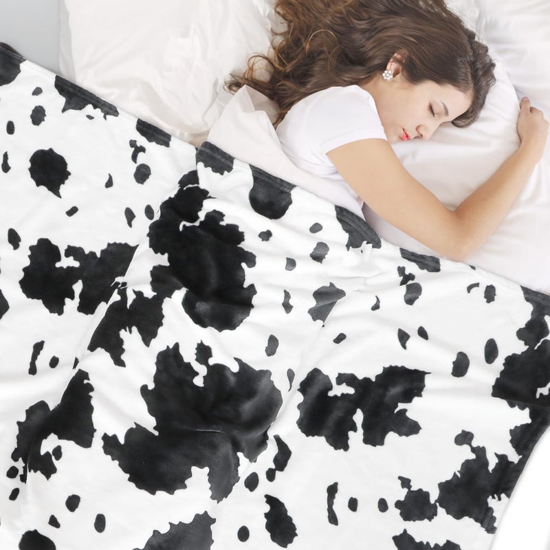 HSEEC Cow Print Blanket Warm Plush Cute Throw Soft Fleece Flannel Lightweight Black & White Blankets for Living Rooms Sofa Bedroom All Seasons Decor Cow Gifts for Adults Kids Teens 50"" x 60"" - Image 2